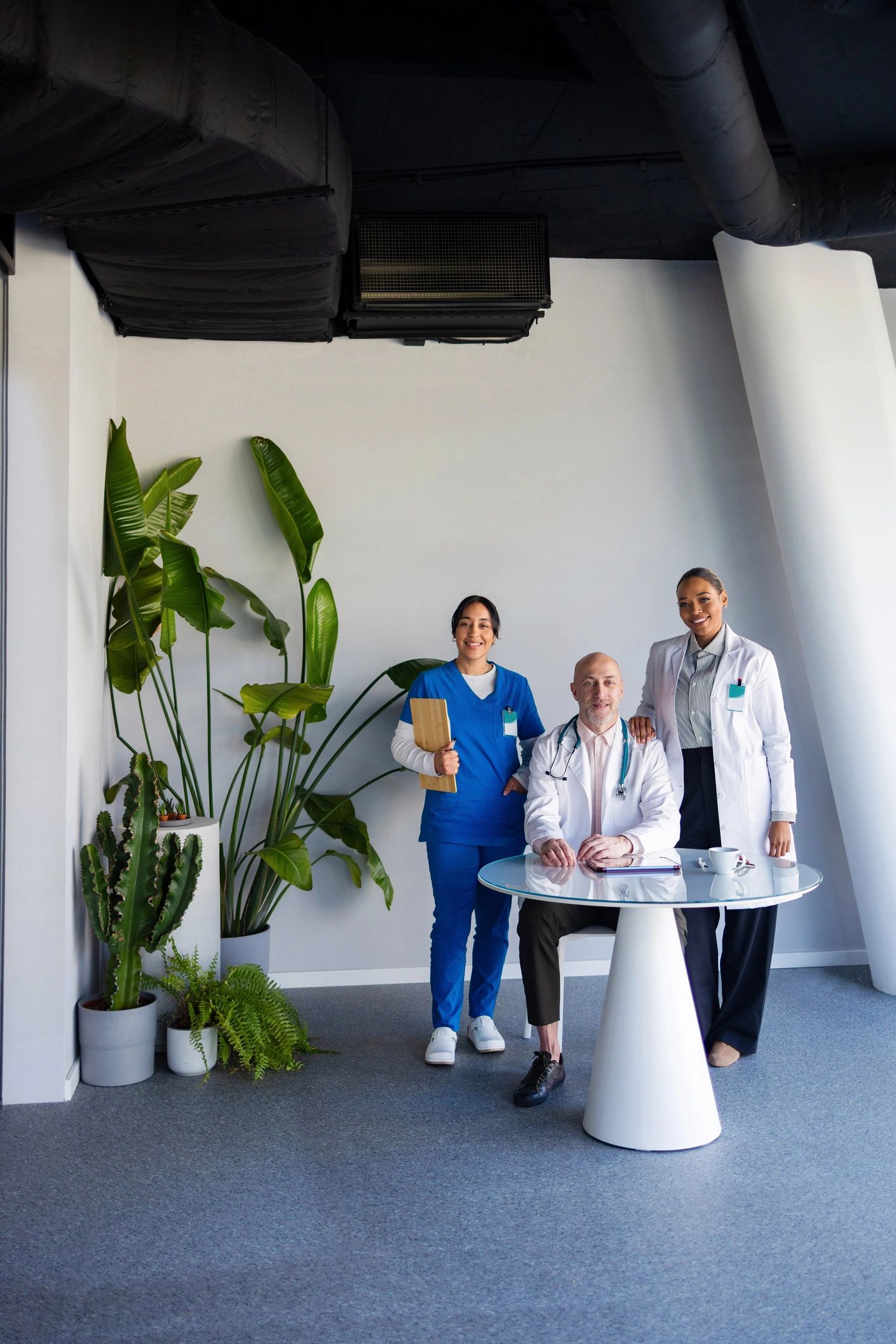Medical team standing together in a modern clinic